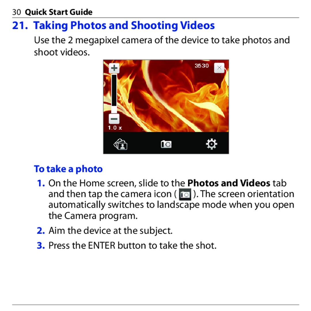 HTC PHAR160 quick start Taking Photos and Shooting Videos, To take a photo 