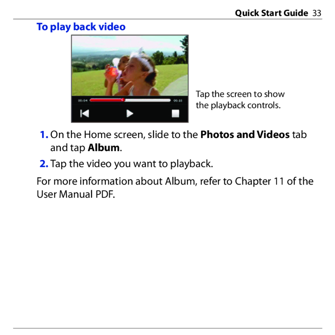 HTC PHAR160 quick start To play back video 