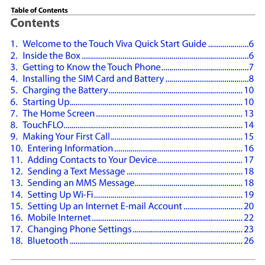 HTC PHAR160 quick start Contents 