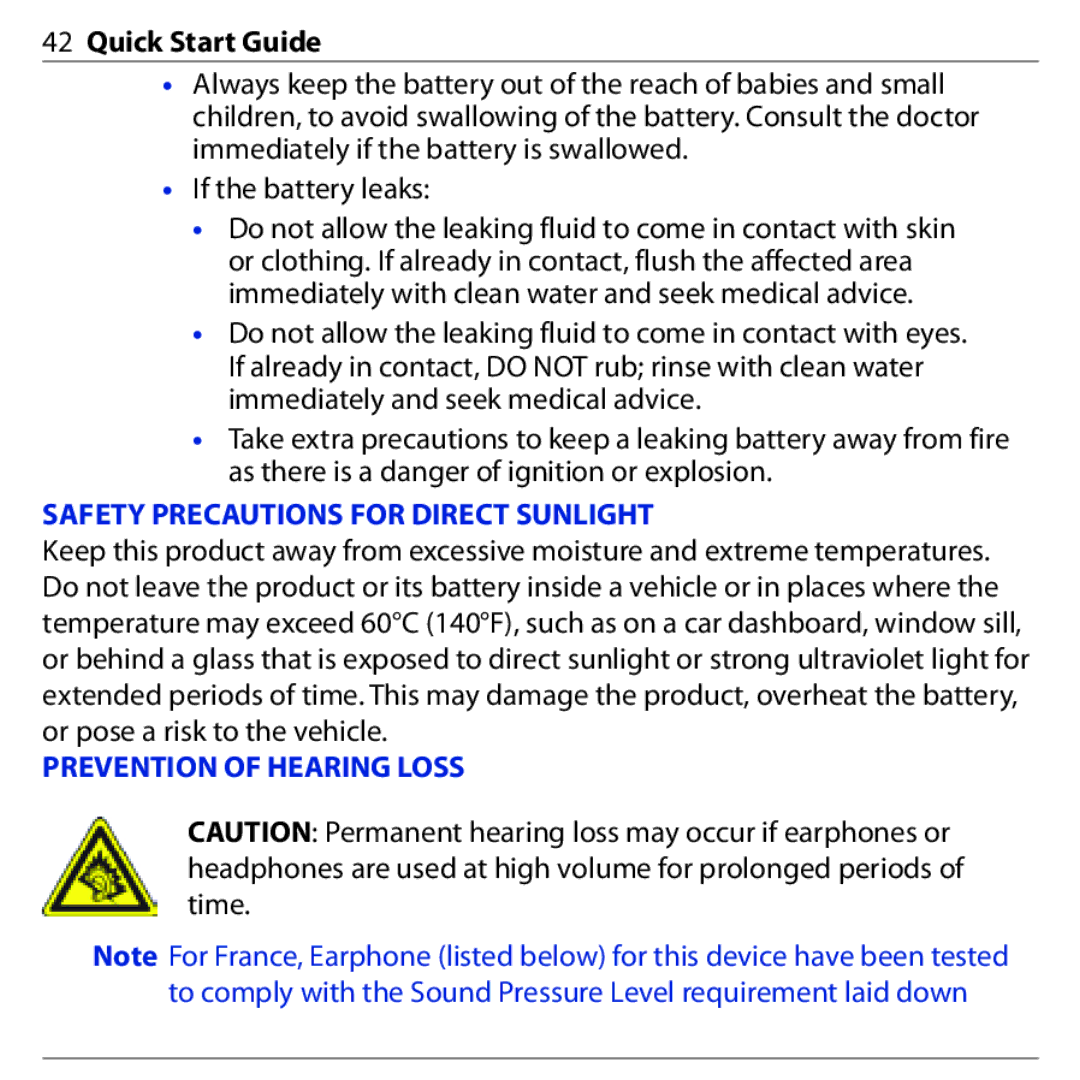 HTC PHAR160 quick start Safety Precautions for Direct Sunlight 