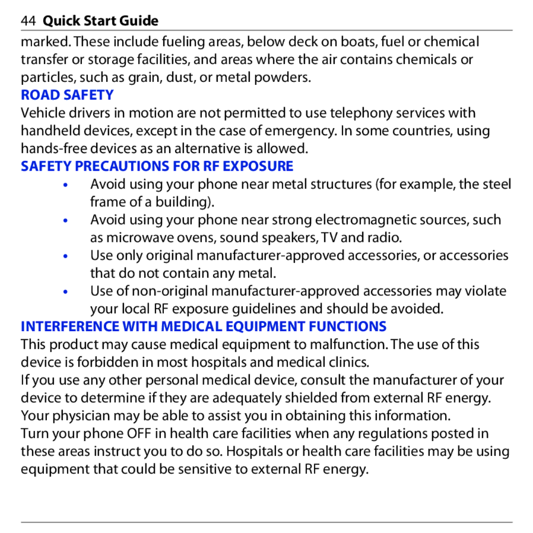 HTC PHAR160 quick start Road Safety 