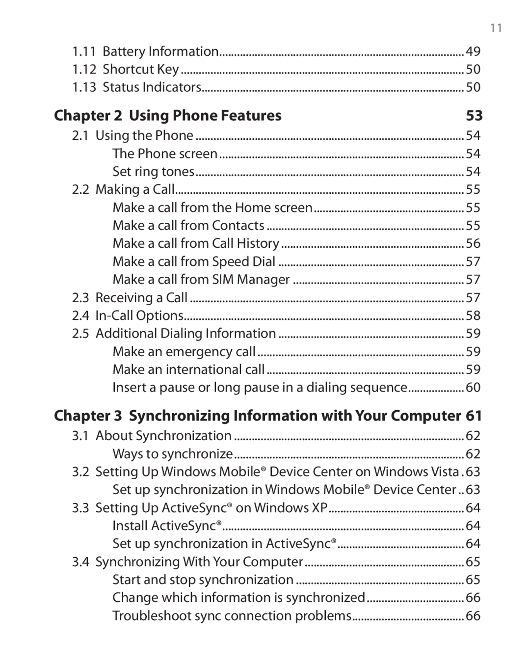 HTC PHOE100 Insert a pause or long pause in a dialing sequence, Setting Up Windows Mobile Device Center on Windows Vista 