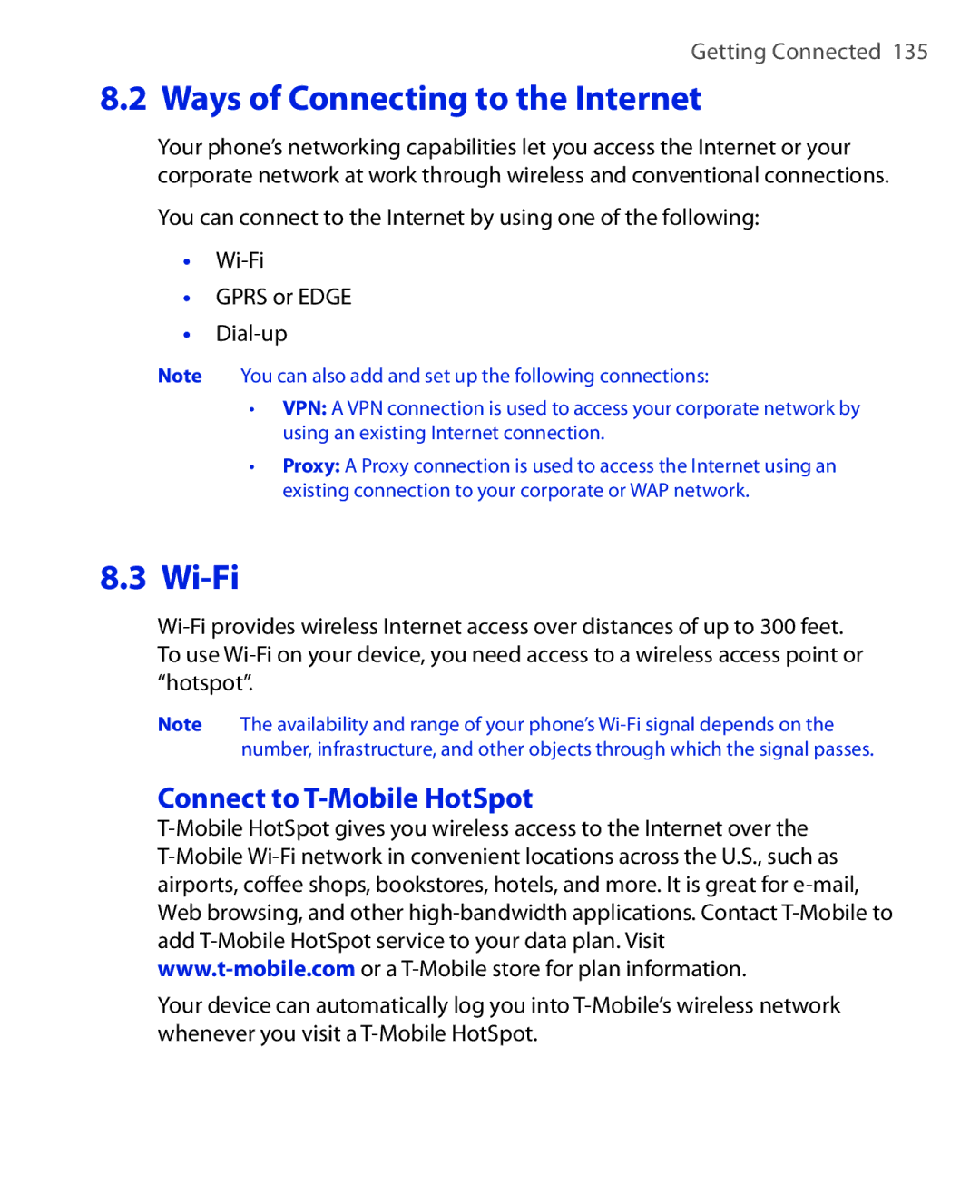 HTC PHOE100 user manual Connect to T-Mobile HotSpot 