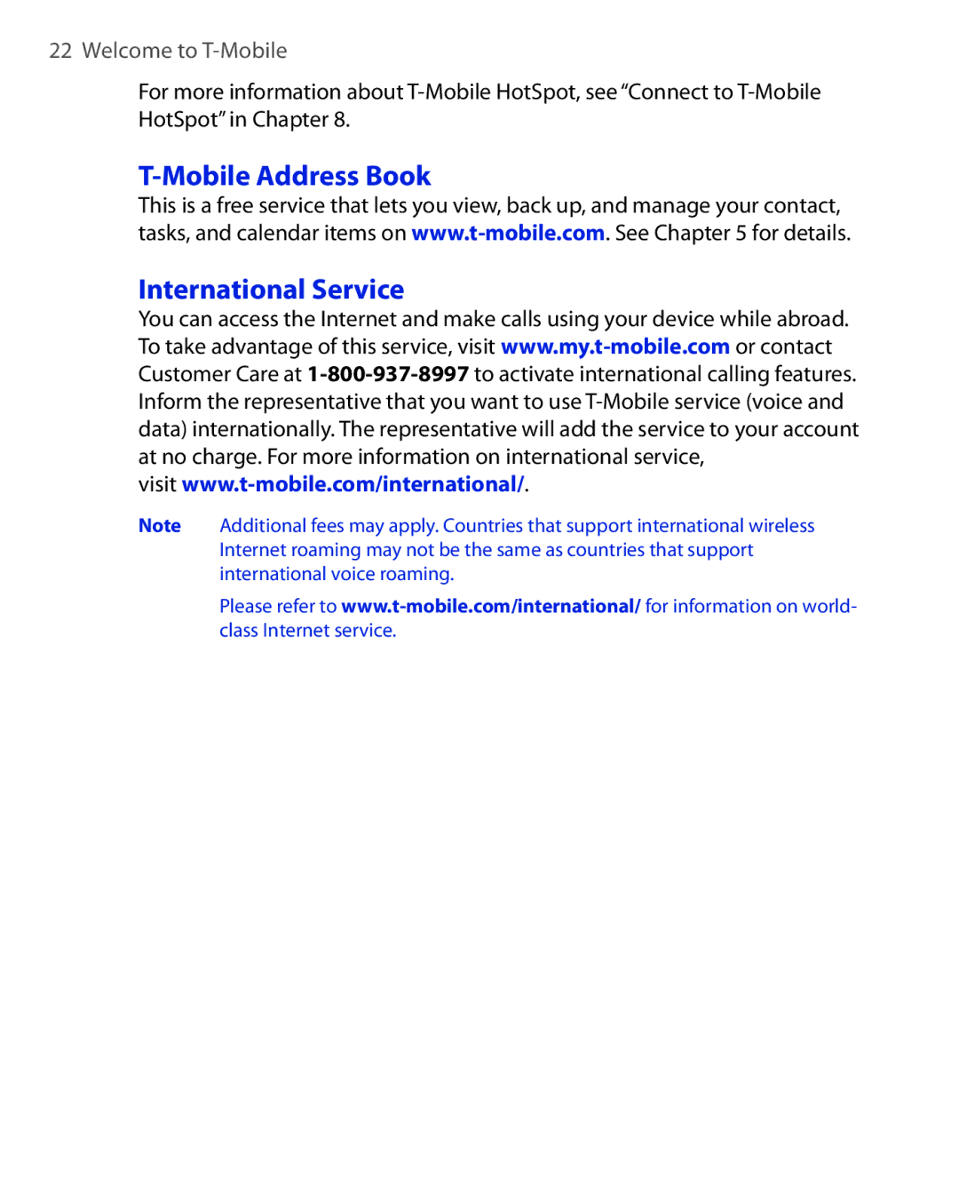 HTC PHOE100 user manual Mobile Address Book International Service 