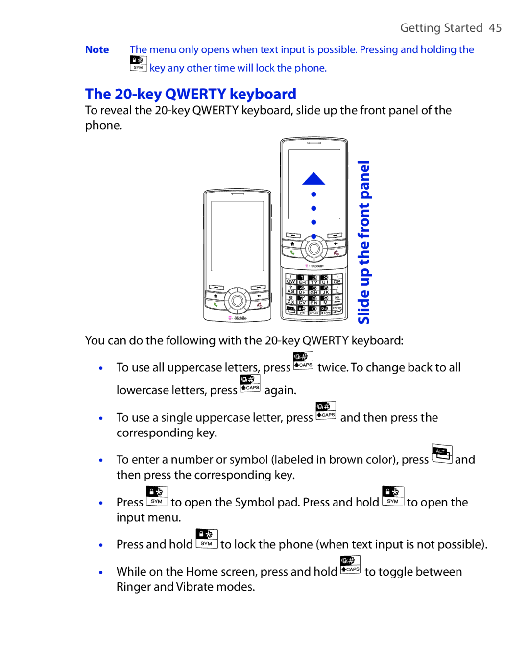 HTC PHOE100 user manual key Qwerty keyboard 