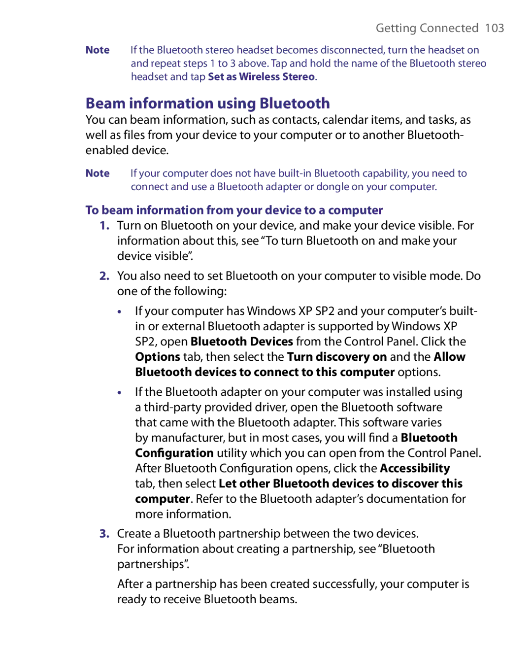 HTC Pocket PC Phone user manual Beam information using Bluetooth, To beam information from your device to a computer 