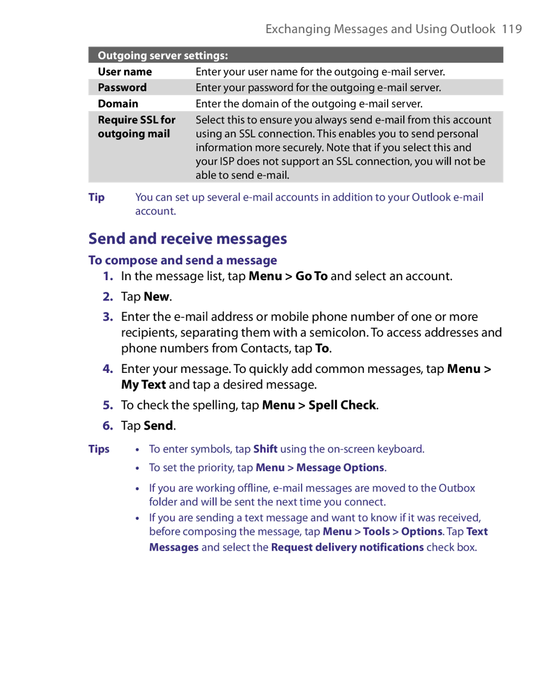 HTC Pocket PC Phone user manual Send and receive messages, To compose and send a message 