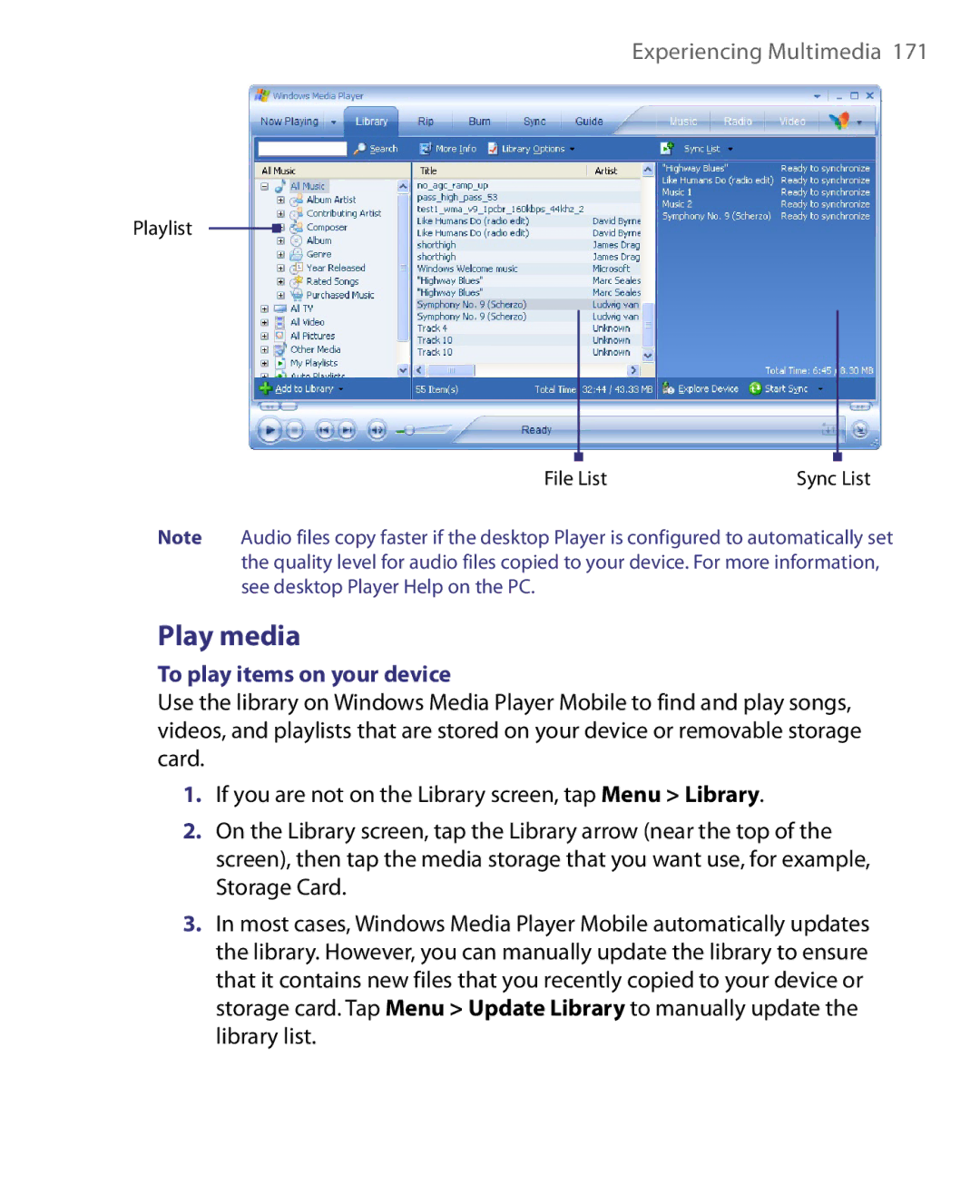 HTC Pocket PC Phone user manual Play media, To play items on your device 