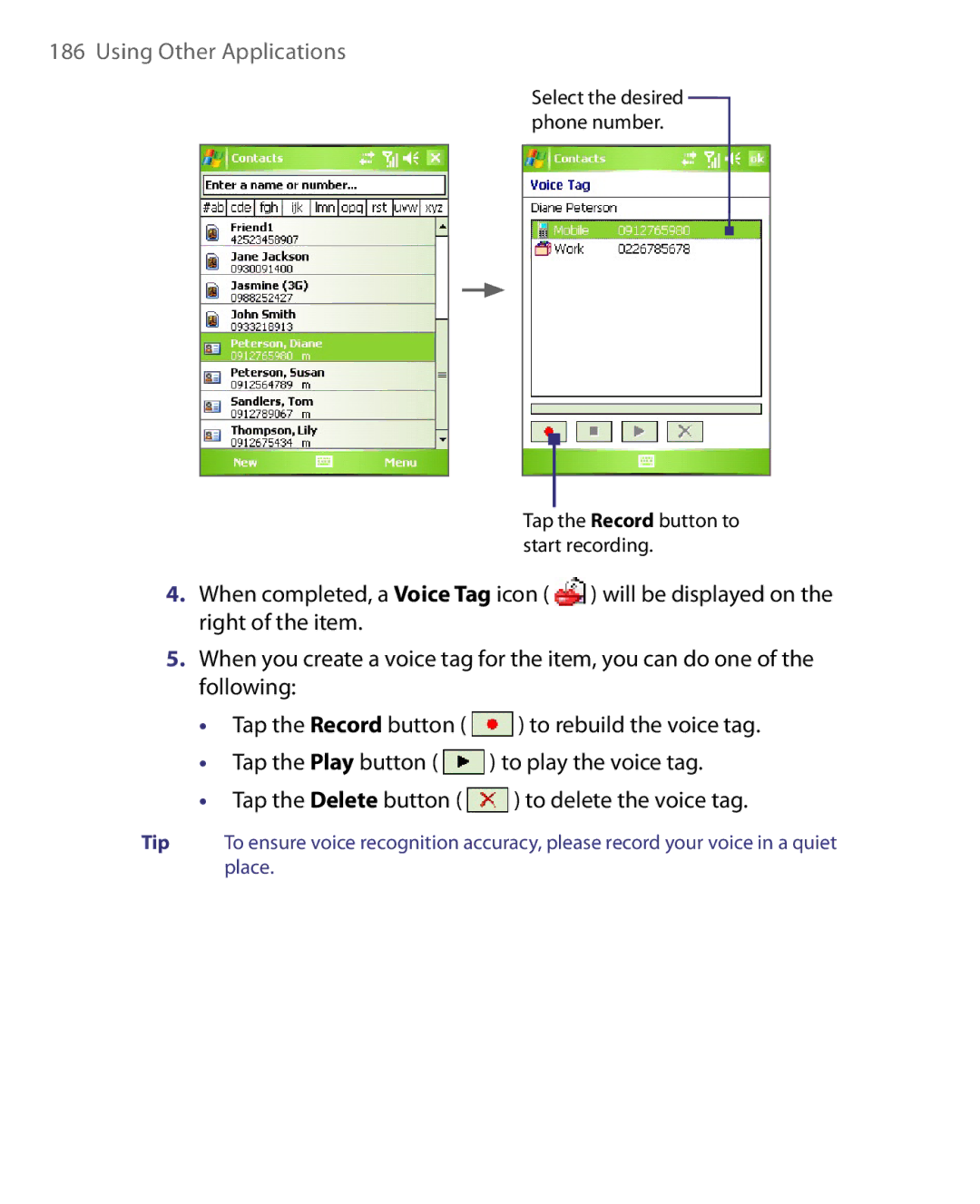 HTC Pocket PC Phone user manual Tap the Record button to start recording 