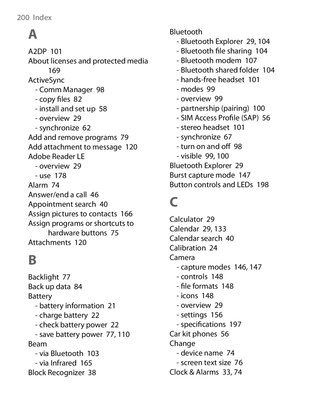 HTC Pocket PC Phone user manual Index 