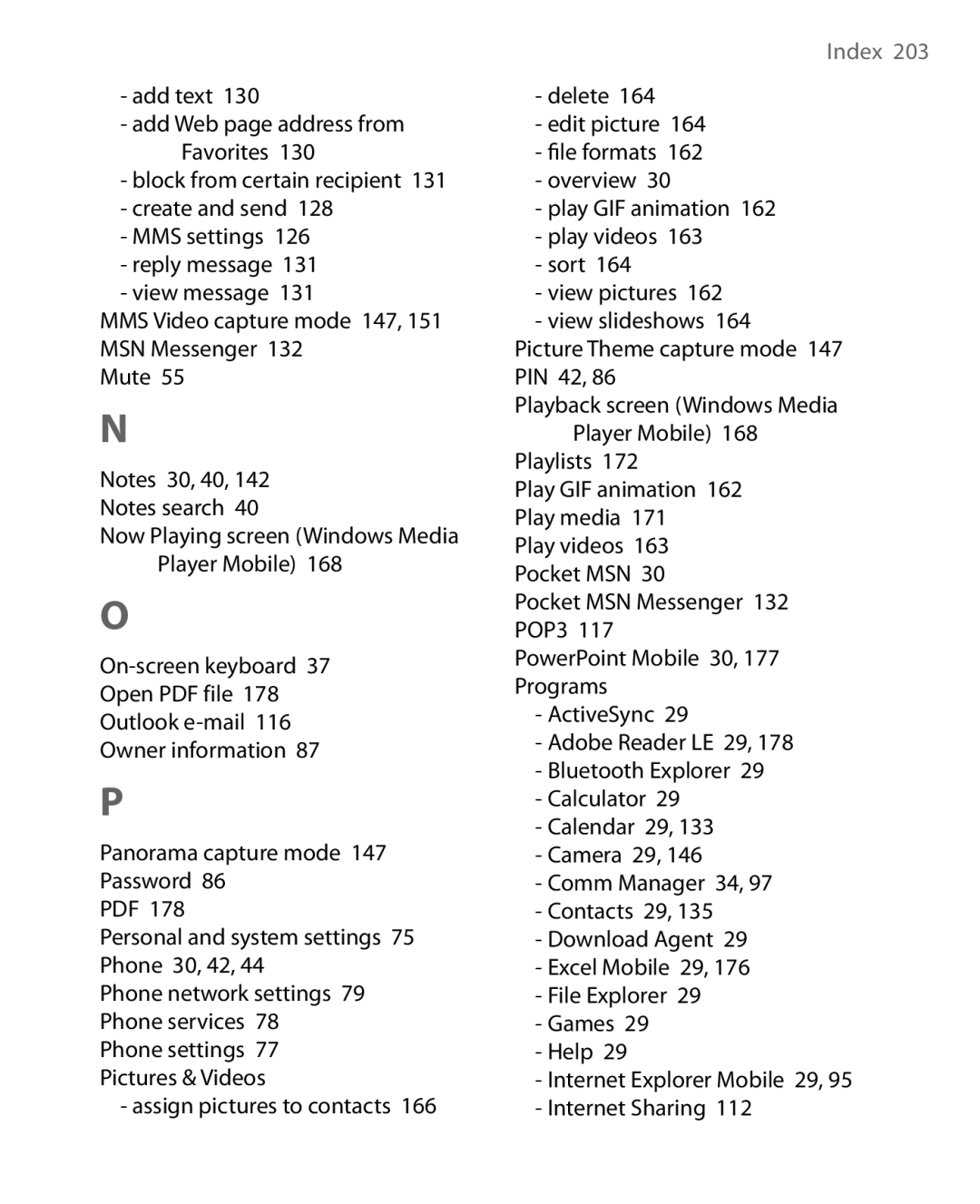 HTC Pocket PC Phone user manual Index 