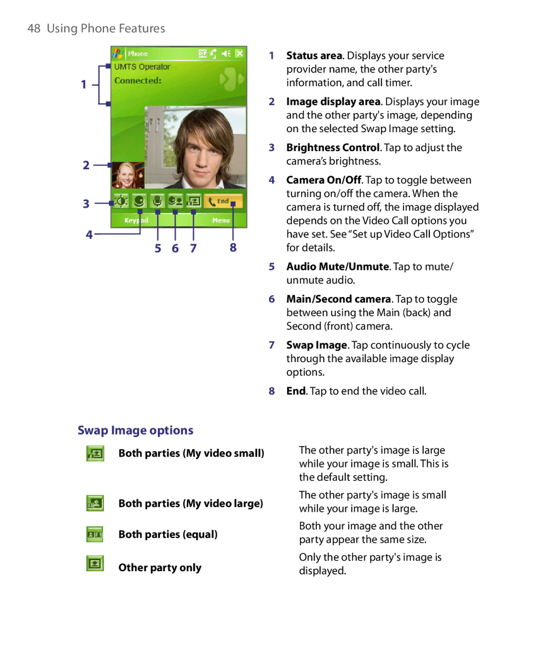 HTC Pocket PC Phone user manual Swap Image options, Brightness Control. Tap to adjust the camera’s brightness 