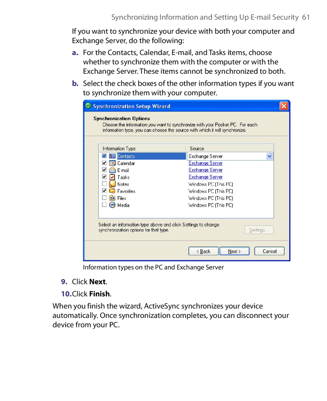 HTC Pocket PC Phone user manual Information types on the PC and Exchange Server 