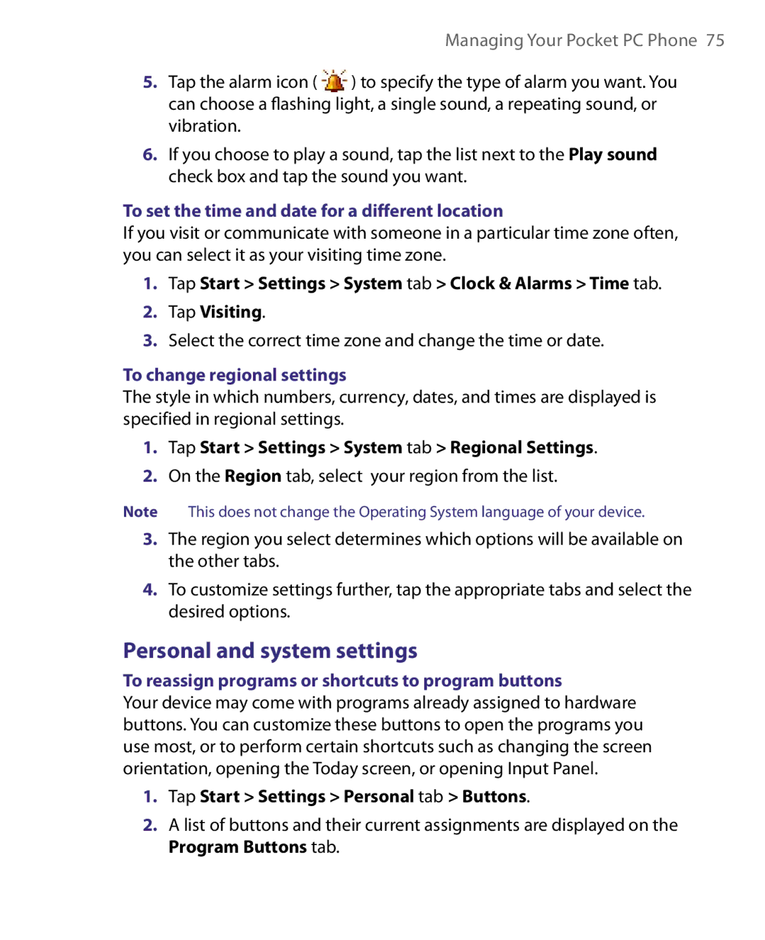 HTC Pocket PC Phone user manual Personal and system settings, To set the time and date for a different location 