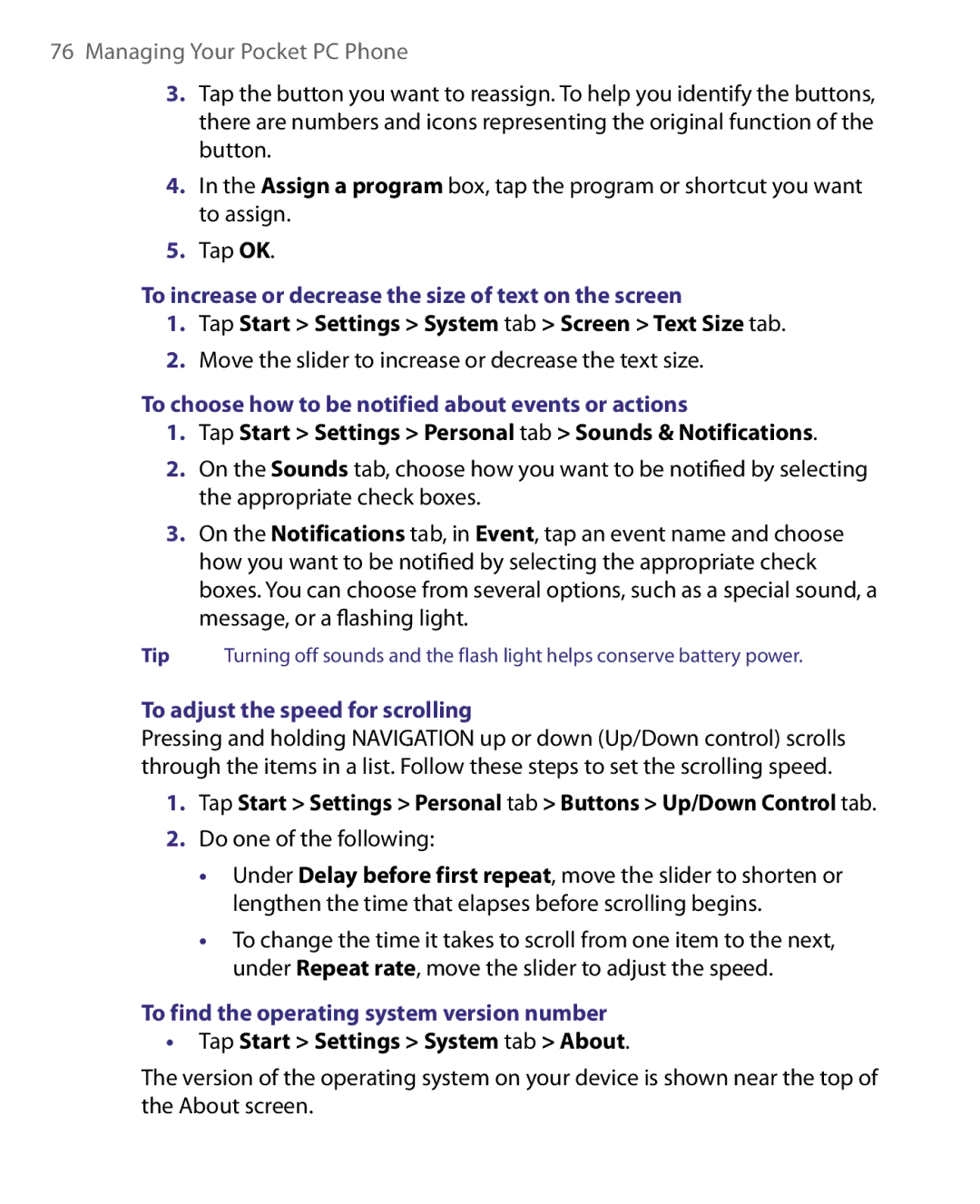 HTC Pocket PC Phone user manual To increase or decrease the size of text on the screen, To adjust the speed for scrolling 