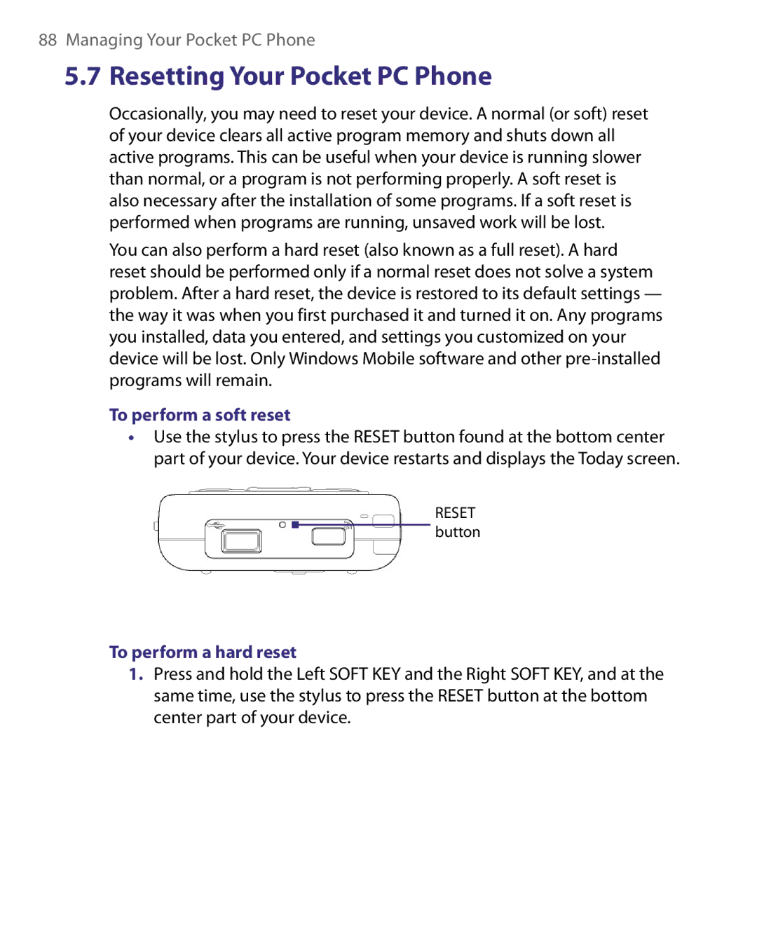 HTC Pocket PC Phone user manual To perform a soft reset, To perform a hard reset 