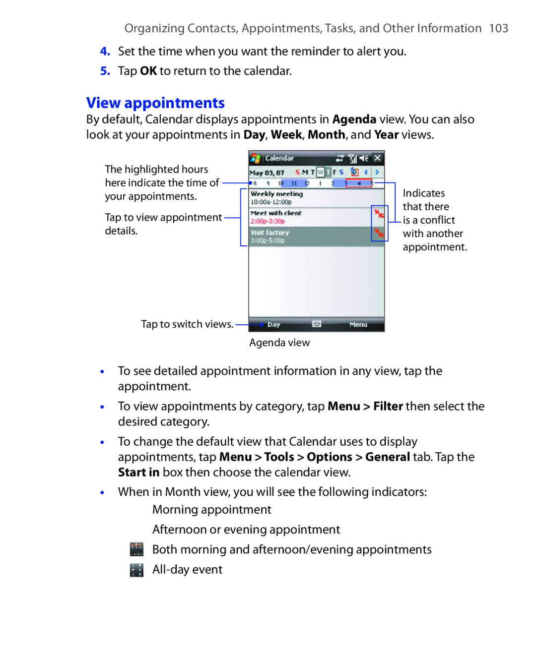 HTC POLA100 user manual View appointments 