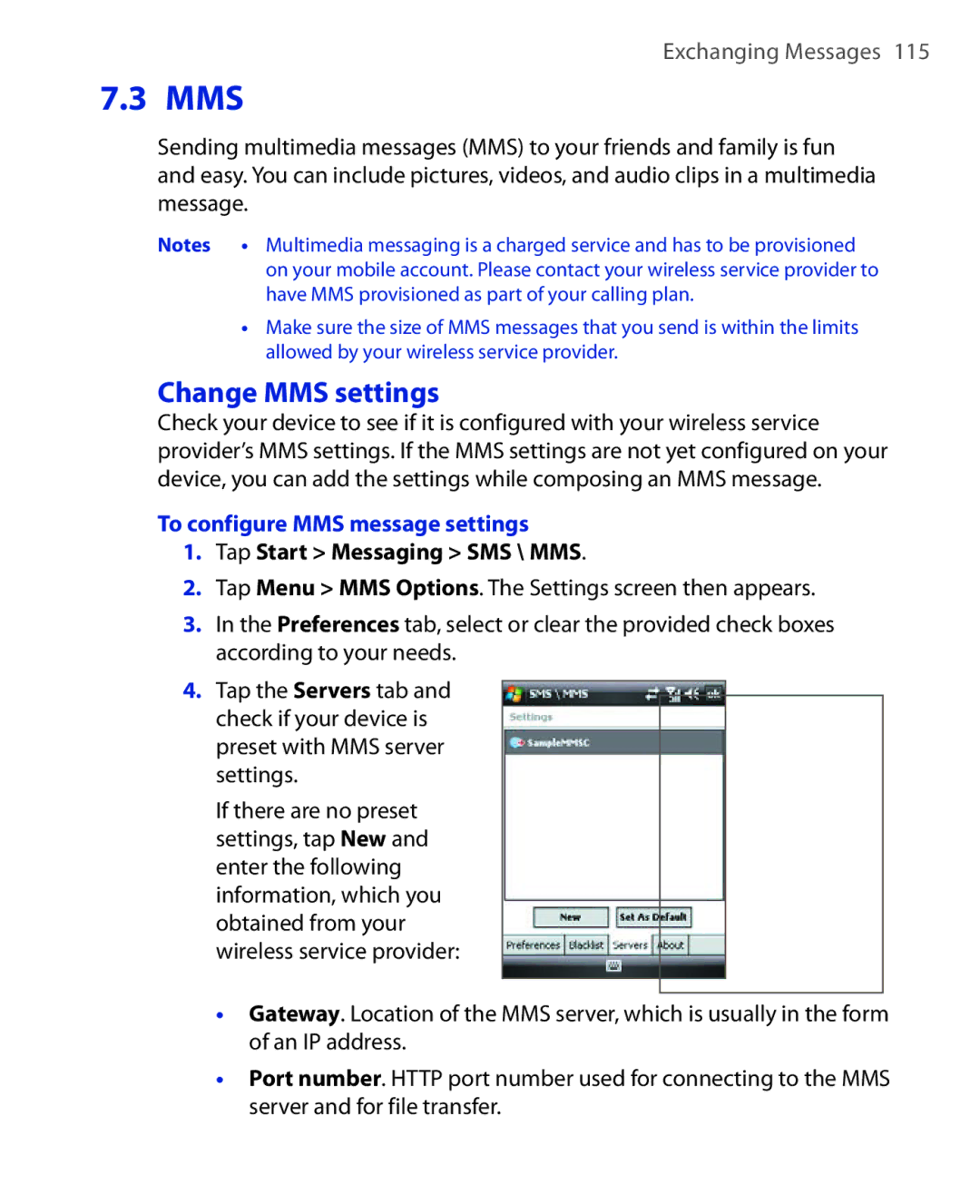 HTC POLA100 user manual Change MMS settings, To configure MMS message settings 