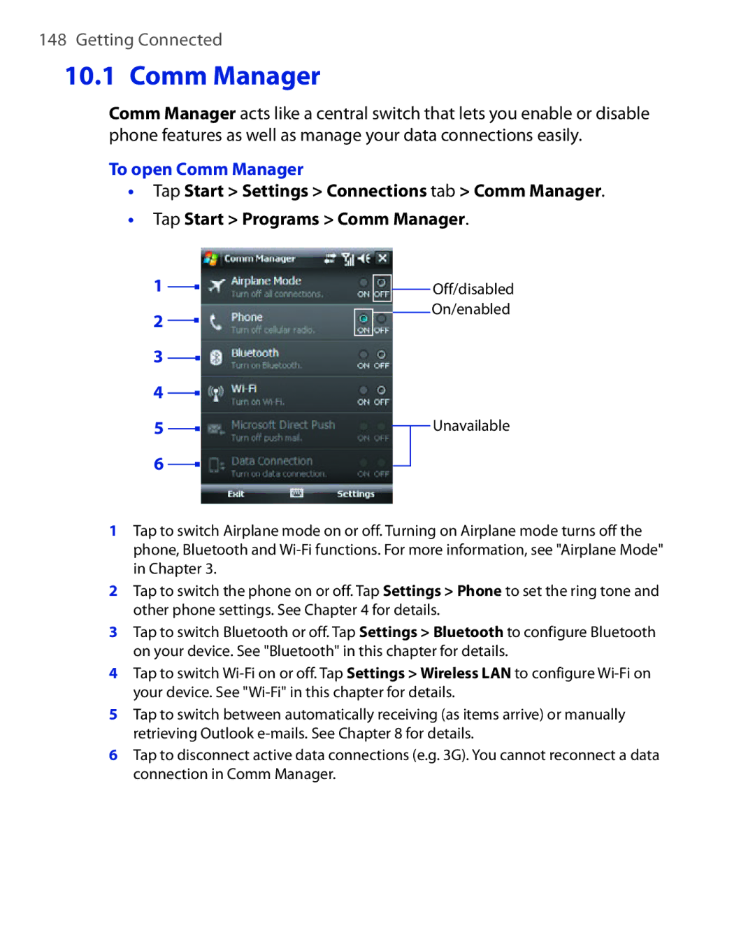 HTC POLA100 user manual To open Comm Manager 