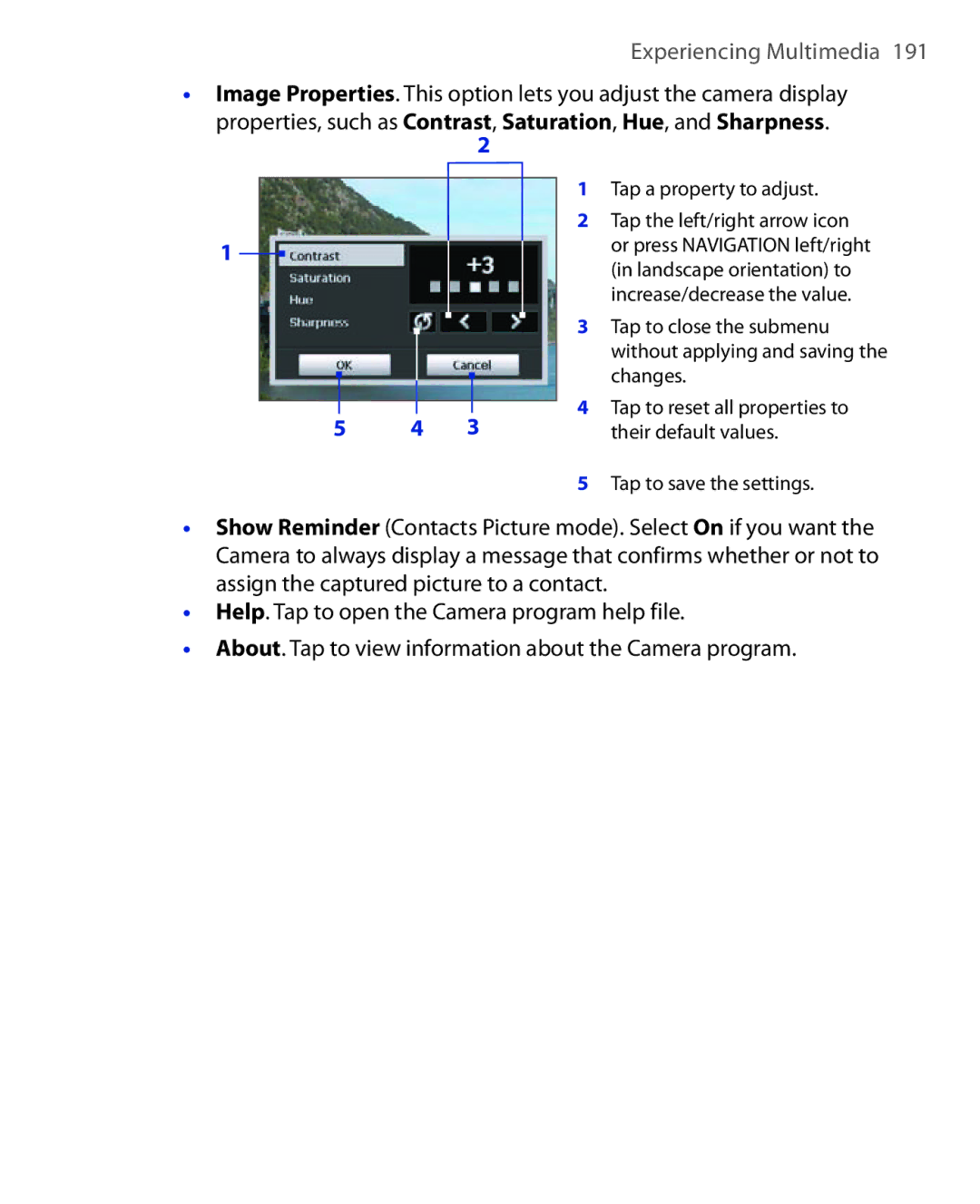 HTC POLA100 user manual Tap a property to adjust 