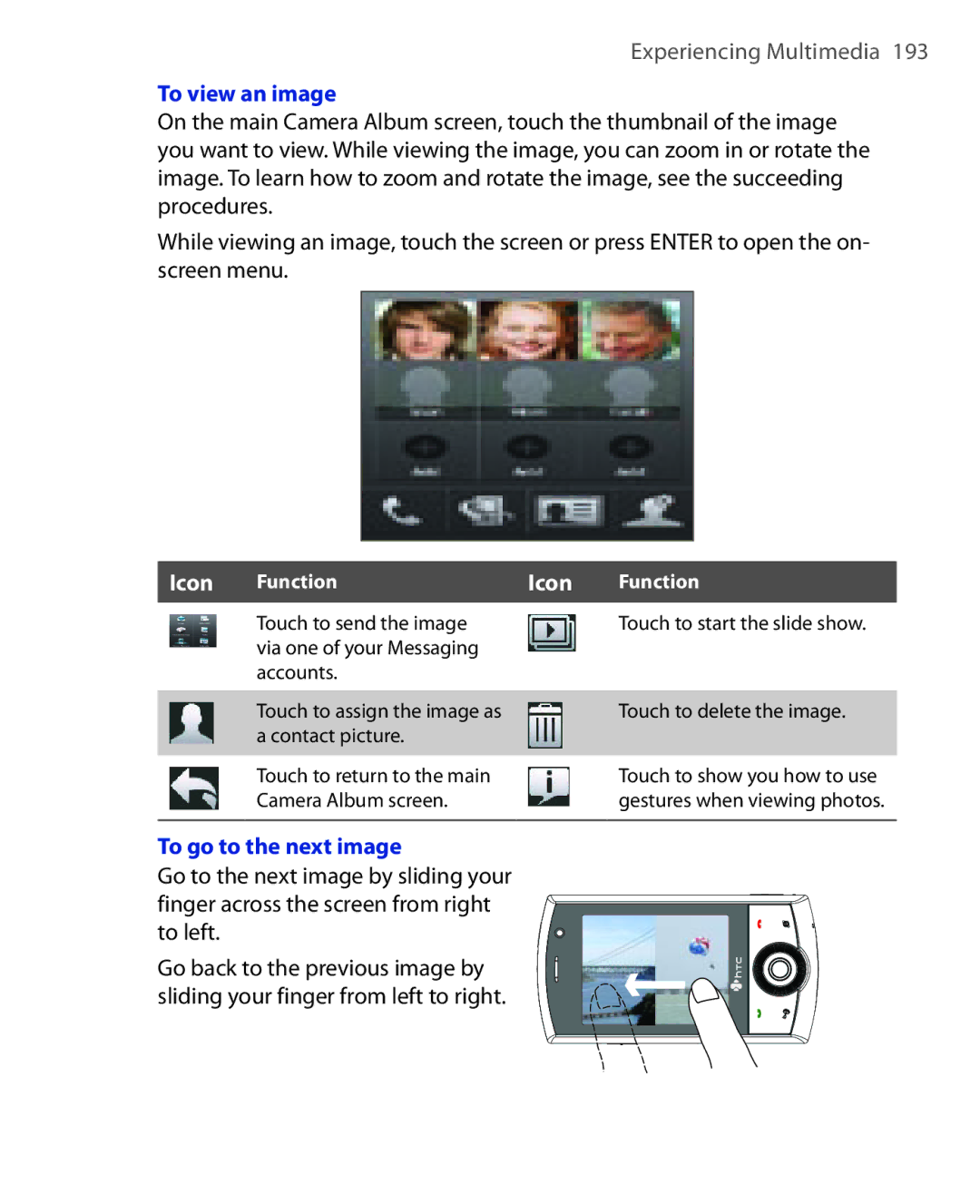 HTC POLA100 user manual To view an image, To go to the next image 