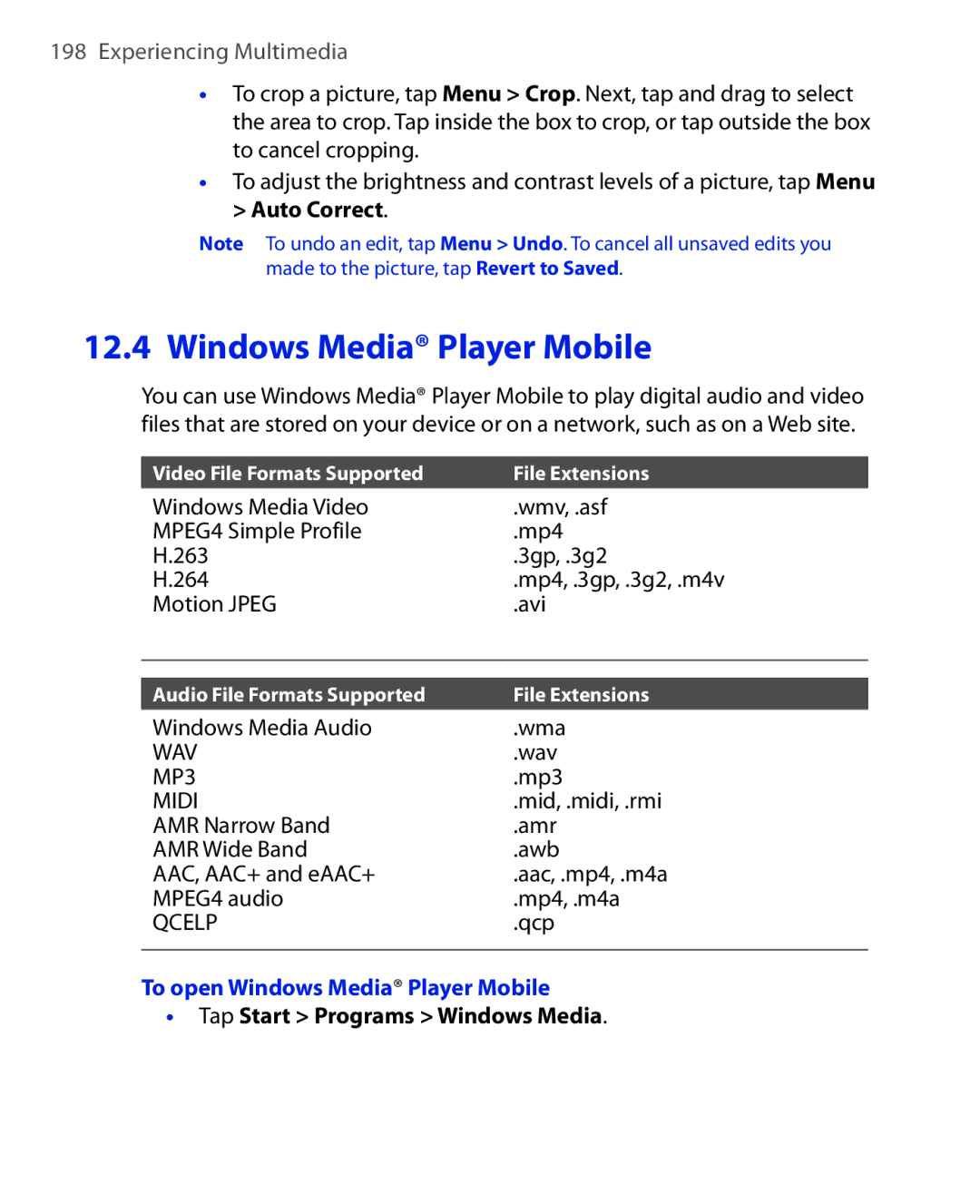 HTC POLA100 user manual To open Windows Media Player Mobile, Tap Start Programs Windows Media 