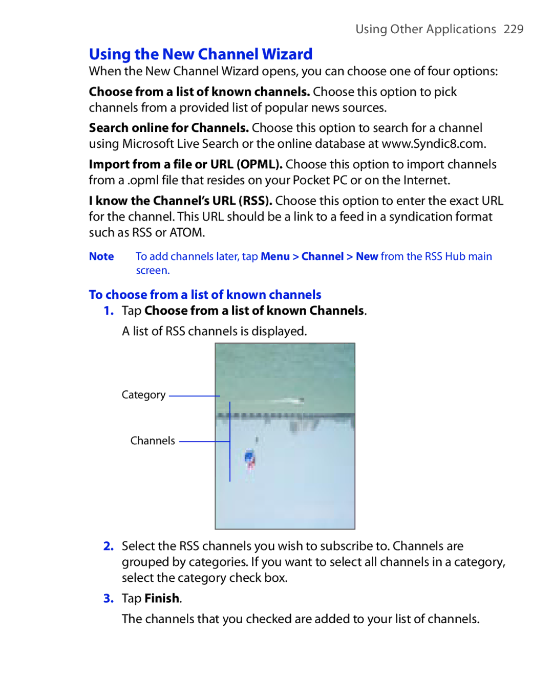 HTC POLA100 user manual Using the New Channel Wizard, To choose from a list of known channels 