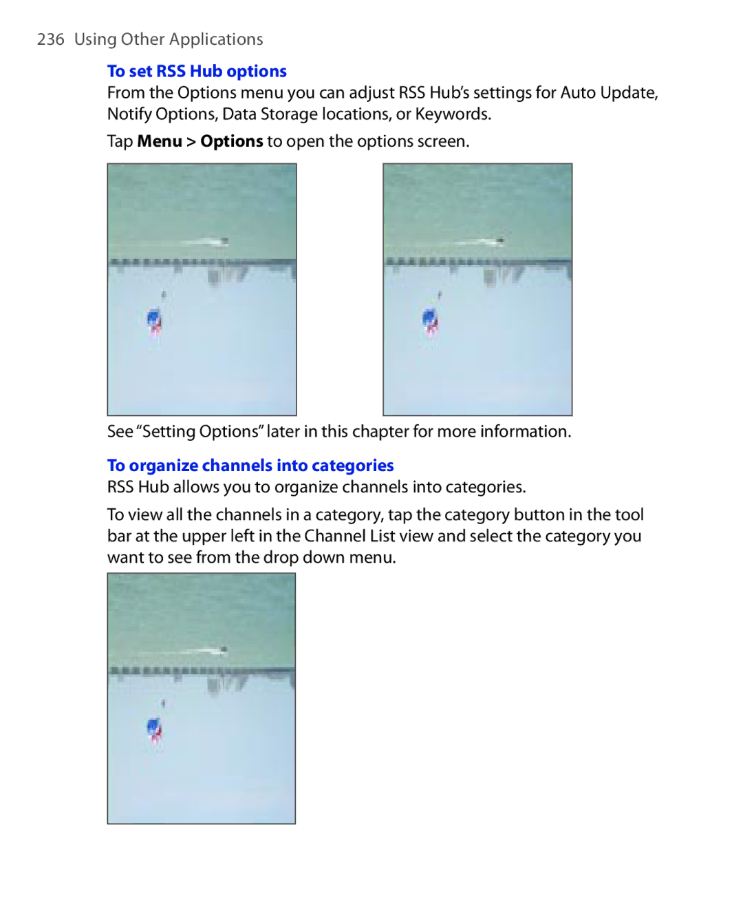 HTC POLA100 user manual To set RSS Hub options, To organize channels into categories 
