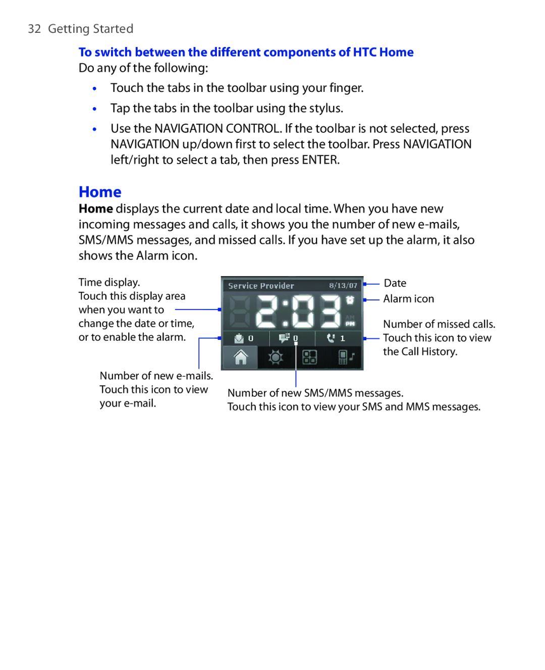 HTC POLA100 user manual Home 