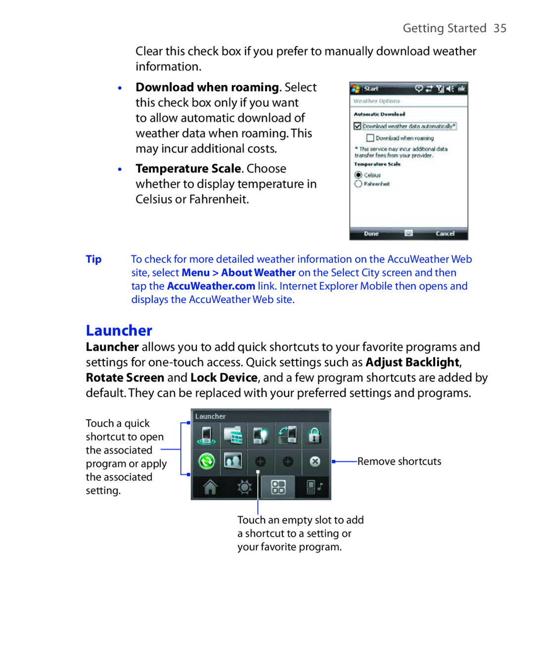 HTC POLA100 user manual Launcher 