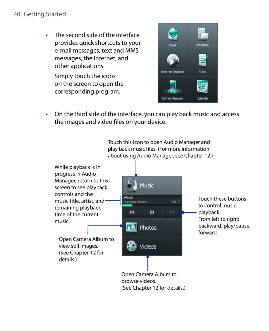 HTC POLA100 user manual Touch these buttons to control music 