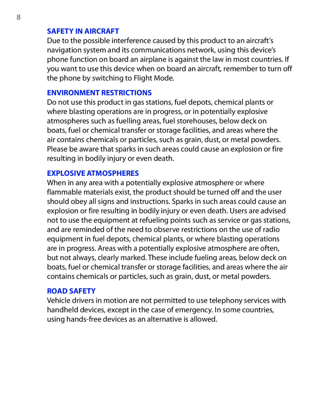 HTC POLA100 user manual Safety in Aircraft 