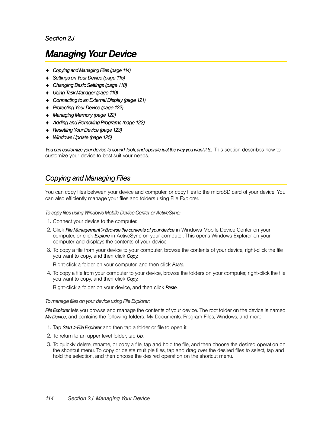 HTC Pro2 manual Managing Your Device, Copying and Managing Files, To manage files on your device using File Explorer 