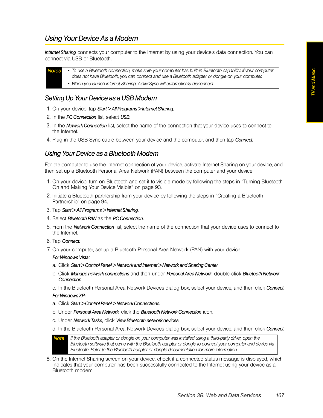 HTC Pro2 manual Using Your Device As a Modem, Setting Up Your Device as a USB Modem, Using Your Device as a Bluetooth Modem 