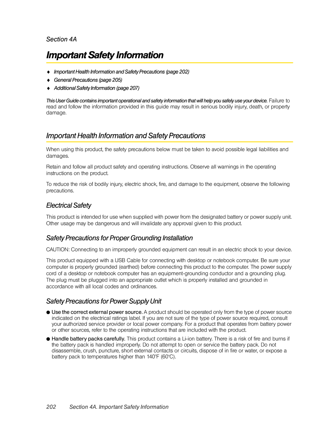 HTC Pro2 manual Important Safety Information, Important Health Information and Safety Precautions, Electrical Safety 