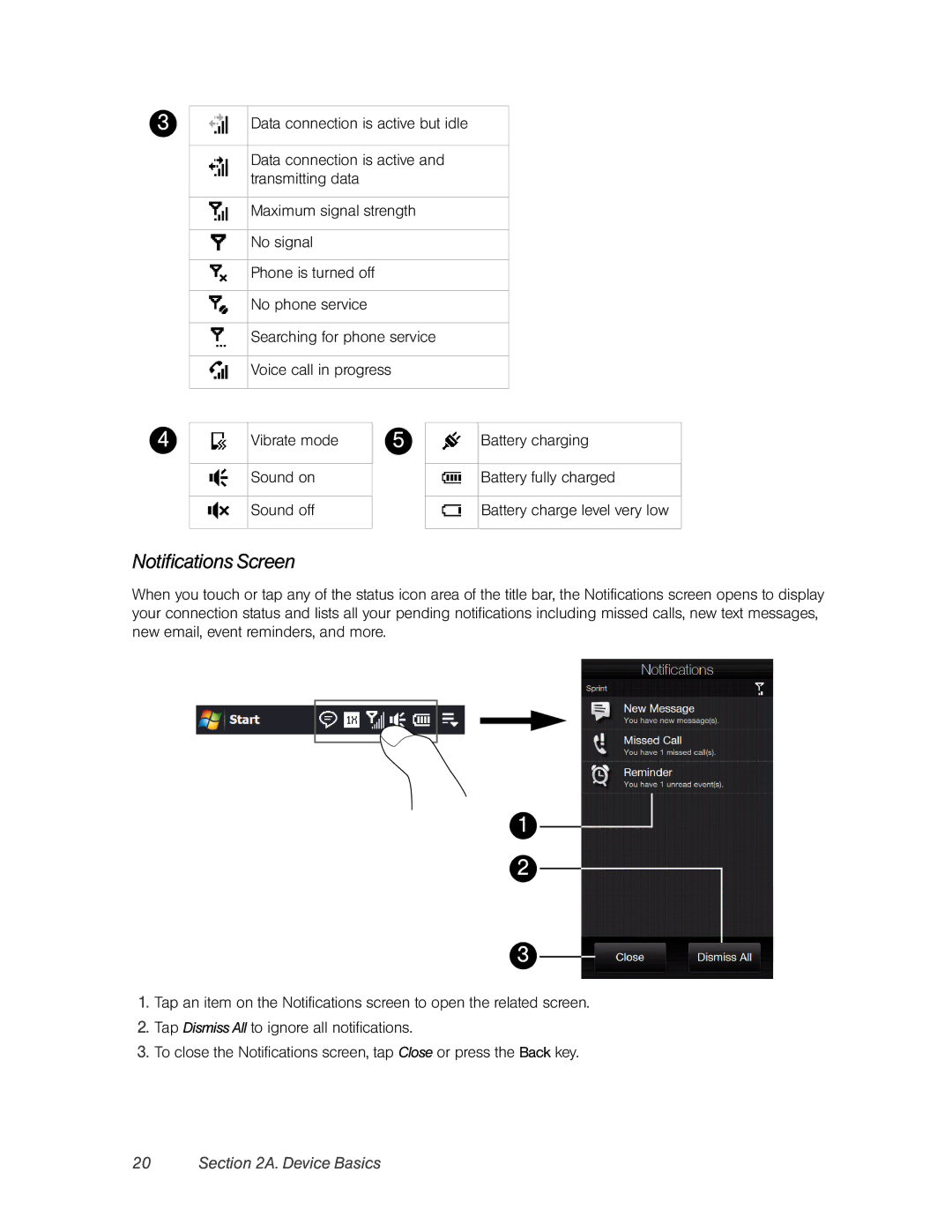 HTC Pro2 manual Notifications Screen 