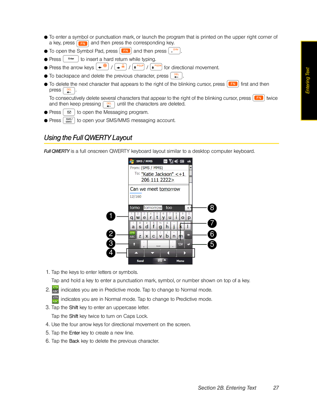 HTC Pro2 manual Using the Full Qwerty Layout 