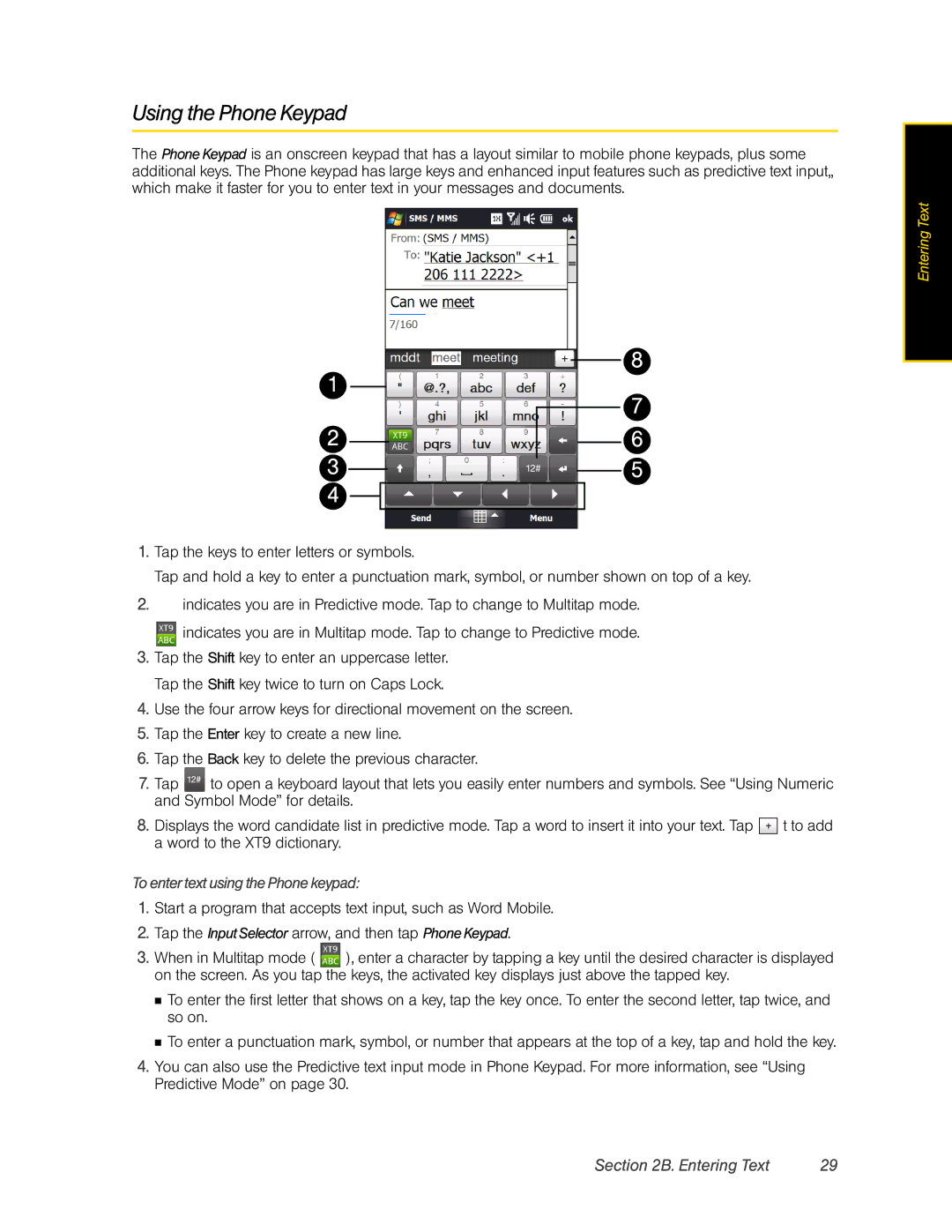 HTC Pro2 manual Using the Phone Keypad, To enter text using the Phone keypad 