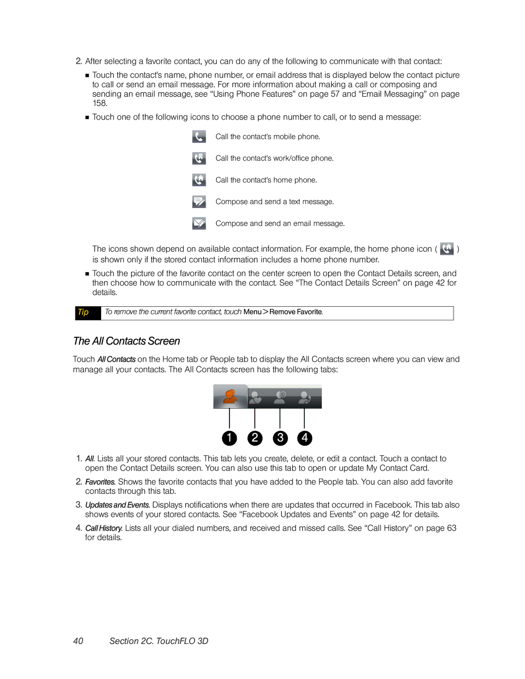 HTC Pro2 manual All Contacts Screen 