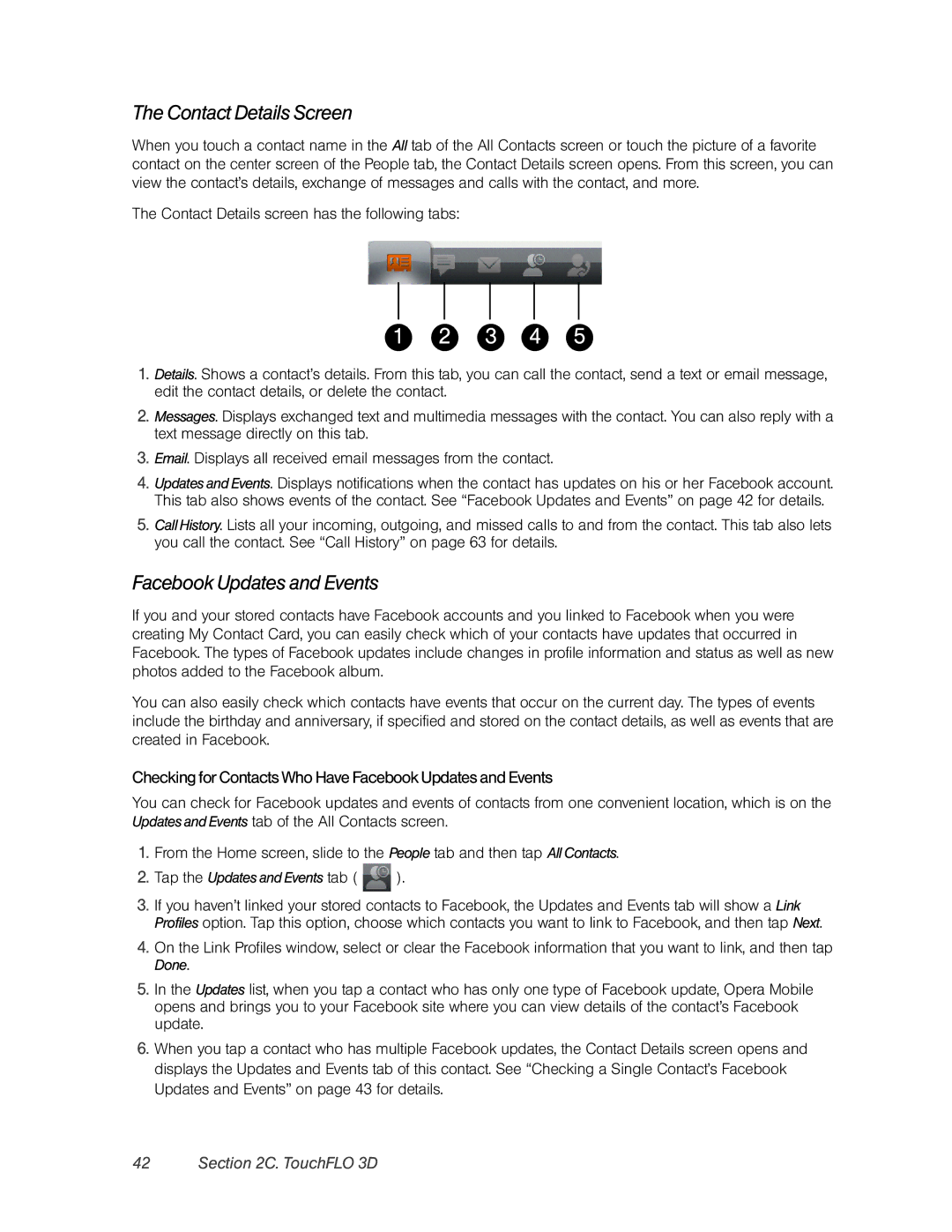 HTC Pro2 manual Contact Details Screen, Checking for ContactsWho Have Facebook Updates and Events 