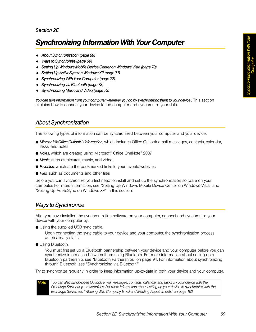 HTC Pro2 manual Synchronizing Information With Your Computer, About Synchronization, Ways to Synchronize 