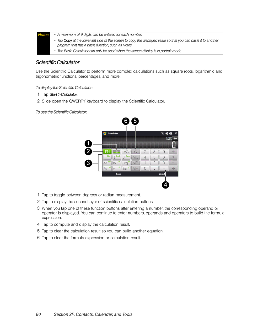 HTC Pro2 manual To display the Scientific Calculator, To use the Scientific Calculator 