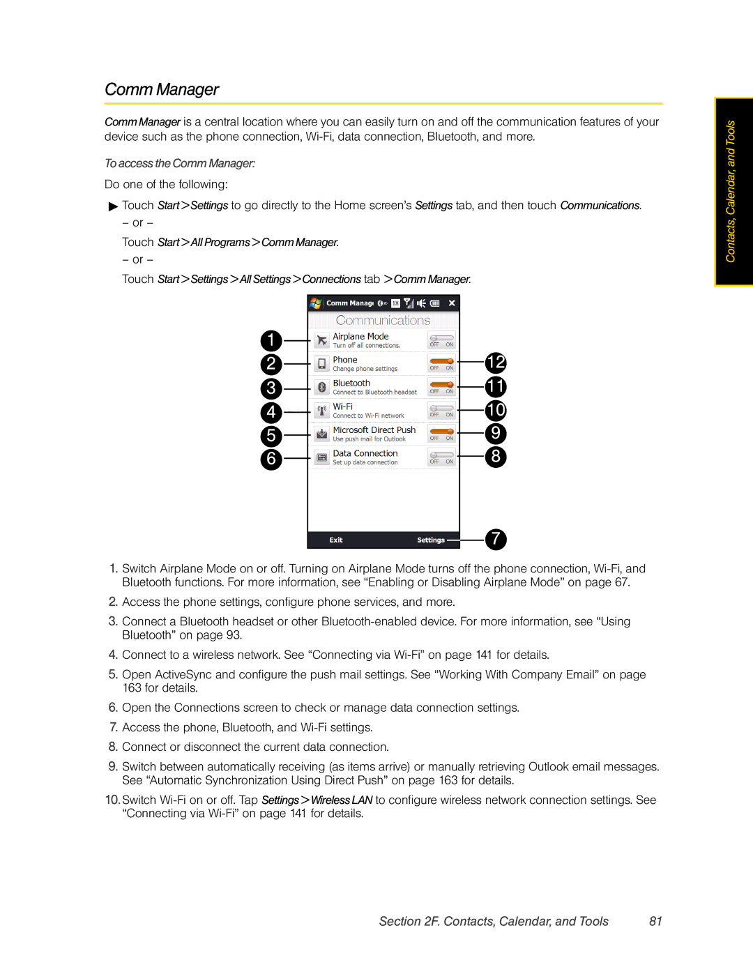 HTC Pro2 manual To access the Comm Manager 