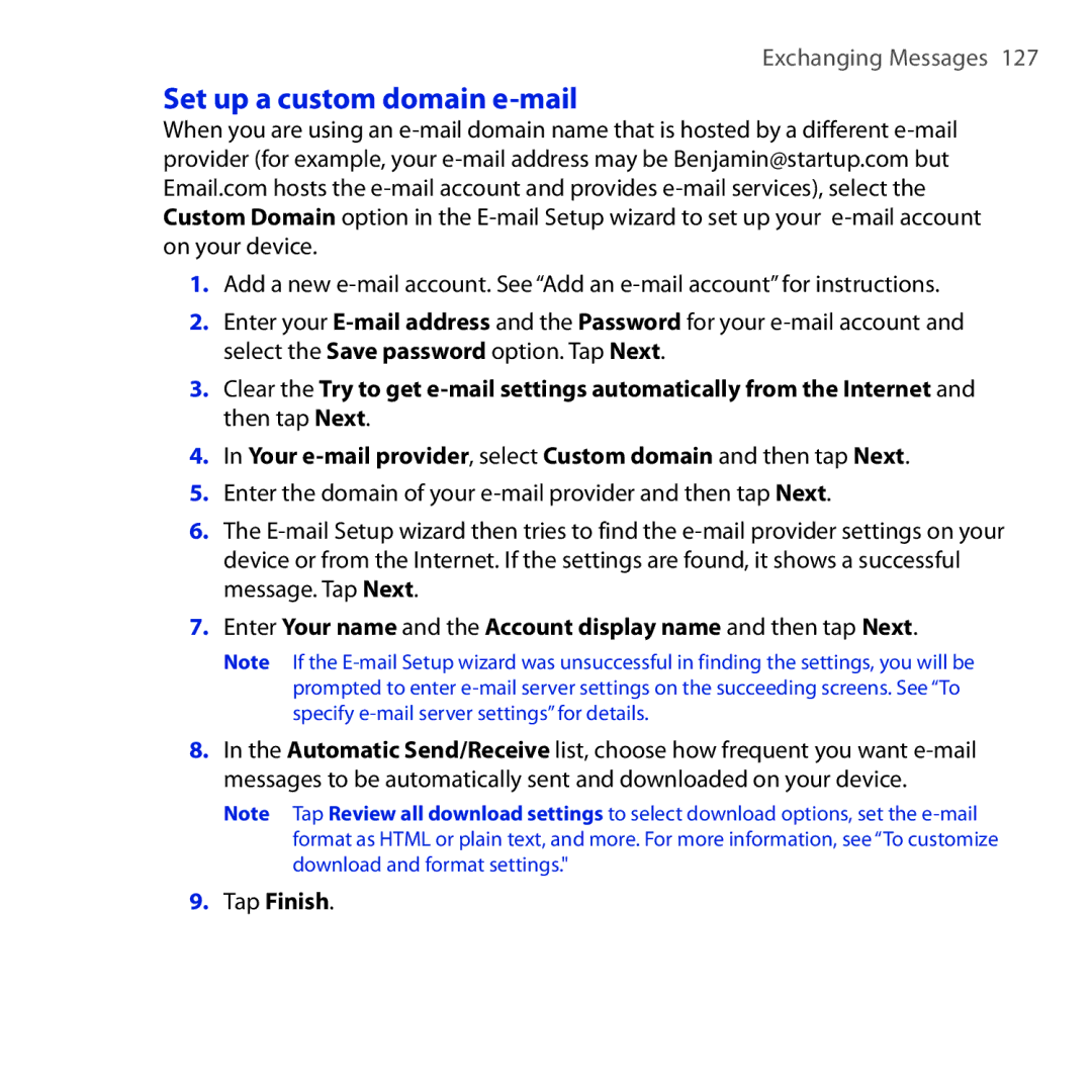 HTC RAPH100 user manual Set up a custom domain e-mail 