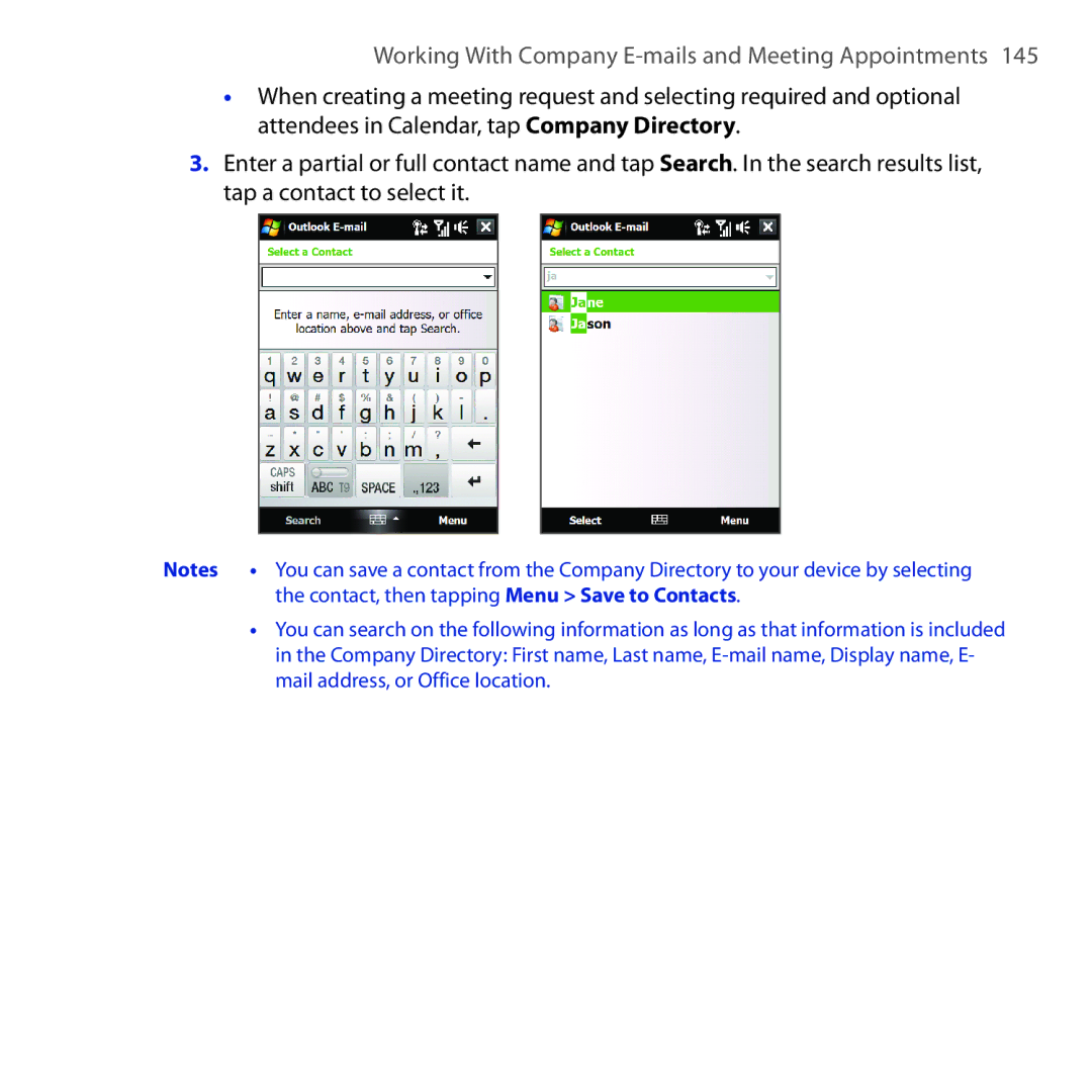 HTC RAPH100 user manual Working With Company E-mails and Meeting Appointments  