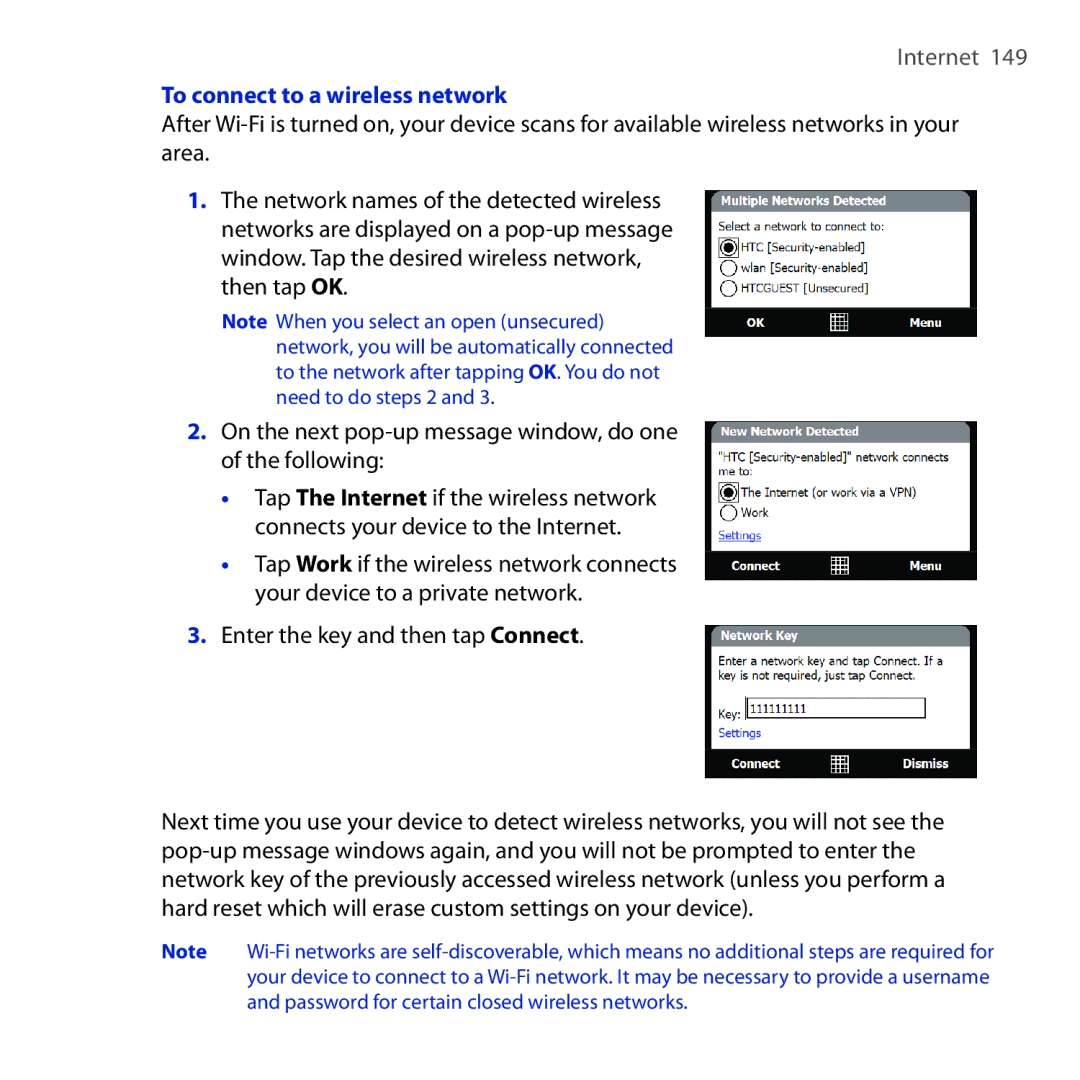 HTC RAPH100 user manual To connect to a wireless network, Enter the key and then tap Connect 