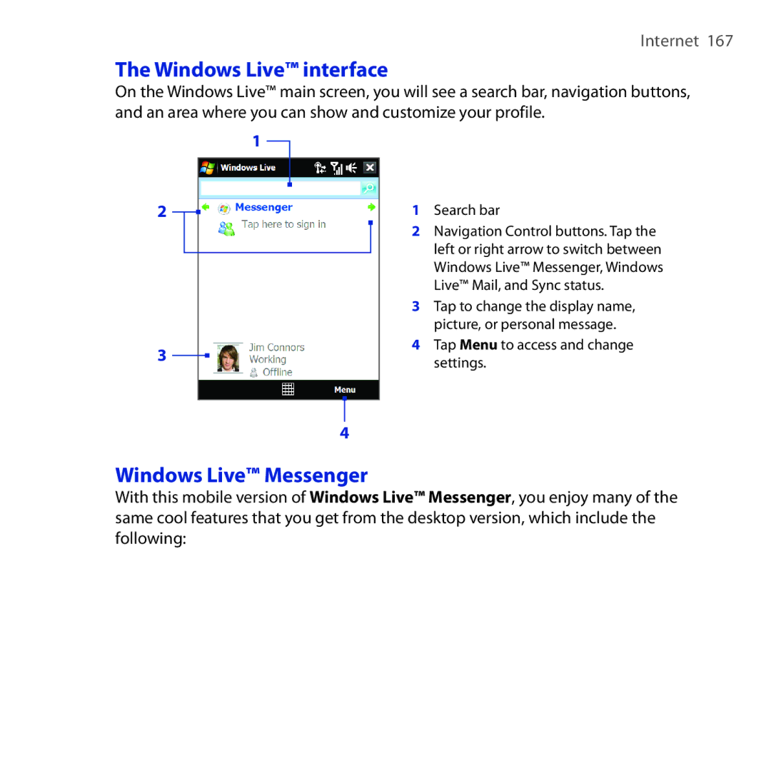 HTC RAPH100 user manual Windows Live interface, Windows Live Messenger 