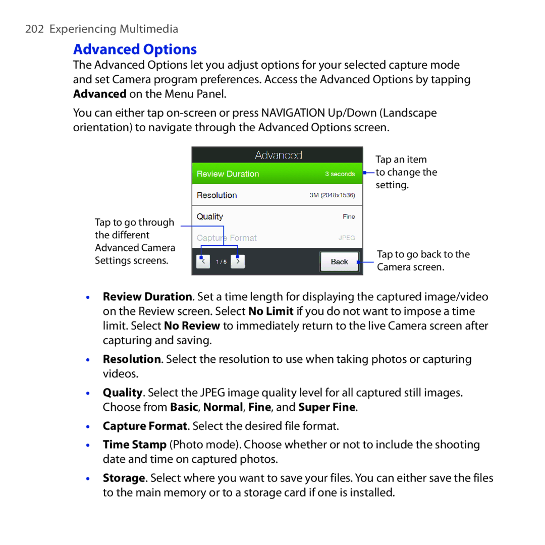 HTC RAPH100 user manual Advanced Options 