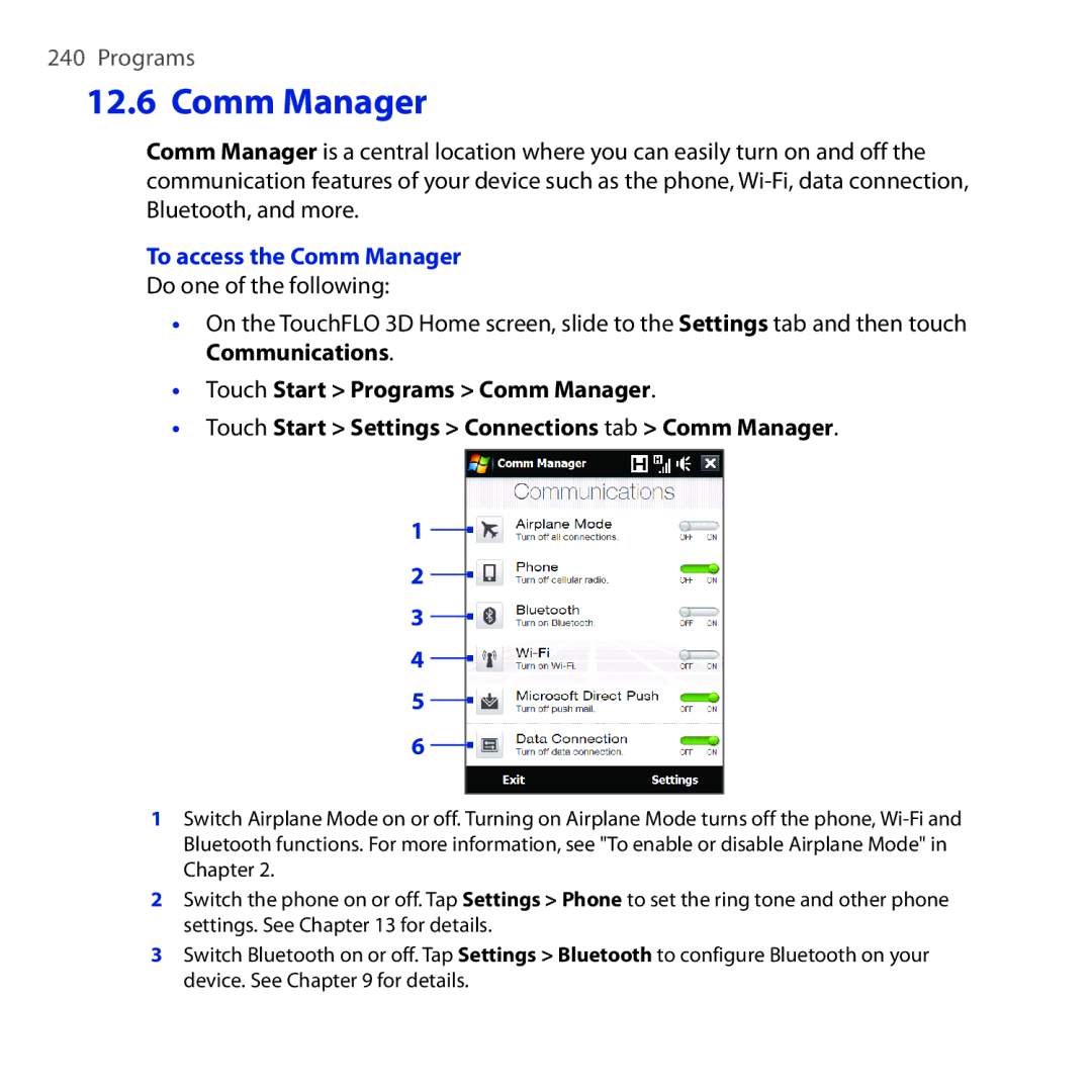 HTC RAPH100 user manual To access the Comm Manager 