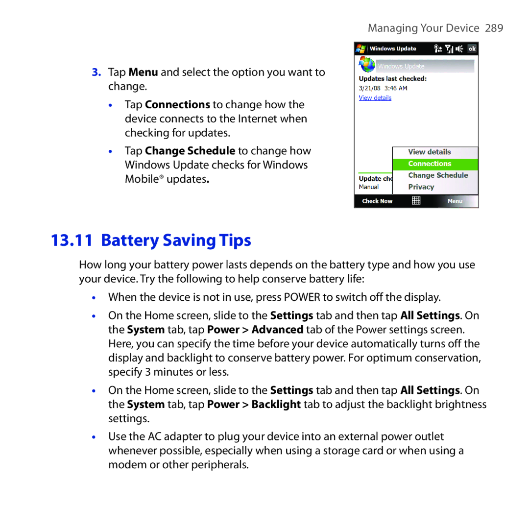 HTC RAPH100 user manual Battery Saving Tips 